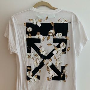 Off White T shirt Cotton Floral Design